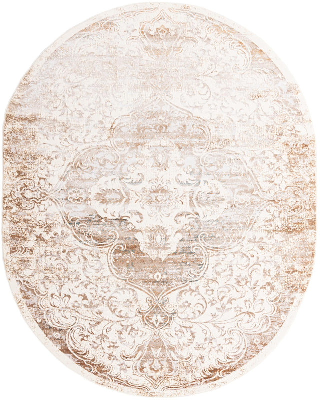 Cream 8' x 10' Highbury Oval Area Rug 60% Polypropylene & 40% Polyester With Jute Backing Vintage Distressed Traditional Carpet for Sale at Rug Engine