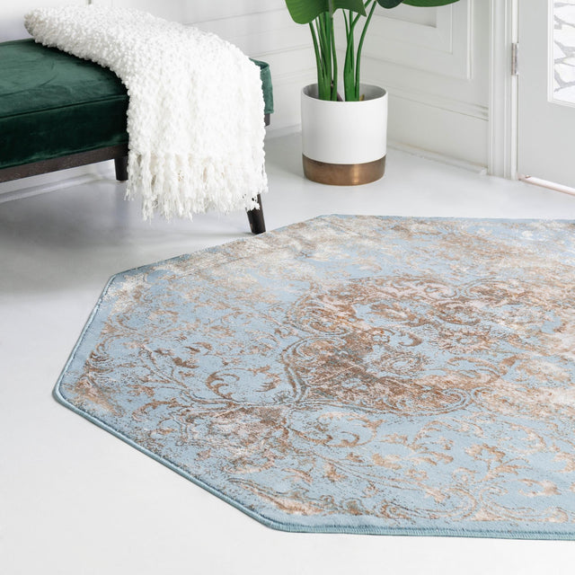 Teal 7' 10 x 7' 10 Highbury Octagon Area Rug 60% Polypropylene & 40% Polyester With Jute Backing Vintage Distressed Traditional Carpet for Sale at Rug Engine