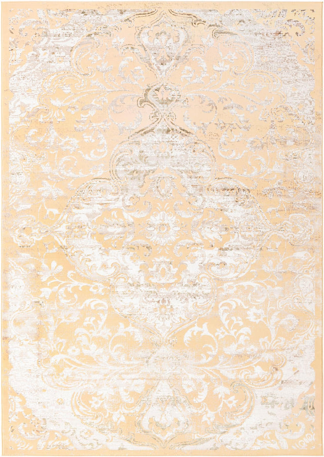 Yellow 7' x 10' Highbury Rectangle Area Rug 60% Polypropylene & 40% Polyester With Jute Backing Vintage Distressed Traditional Carpet for Sale at Rug Engine