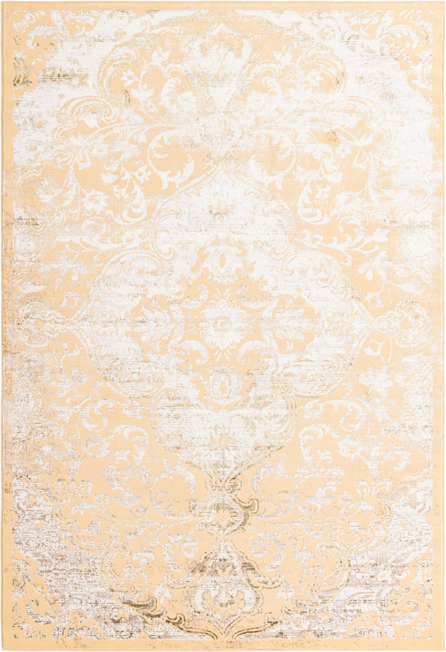 Yellow 6' x 9' Highbury Rectangle Area Rug 60% Polypropylene & 40% Polyester With Jute Backing Vintage Distressed Traditional Carpet for Sale at Rug Engine