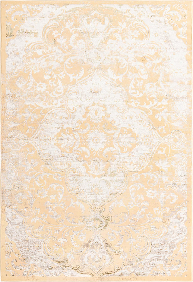 Yellow 6' x 9' Highbury Rectangle Area Rug 60% Polypropylene & 40% Polyester With Jute Backing Vintage Distressed Traditional Carpet for Sale at Rug Engine