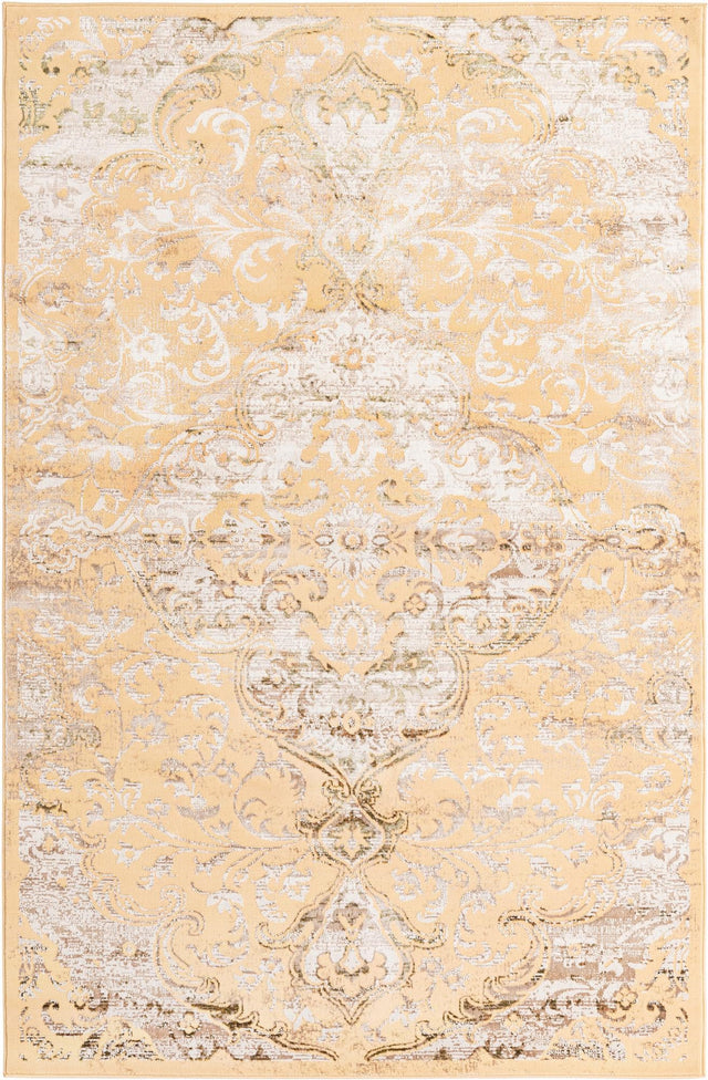 Yellow 5' 3 x 8' Highbury Rectangle Area Rug 60% Polypropylene & 40% Polyester With Jute Backing Vintage Distressed Traditional Carpet for Sale at Rug Engine
