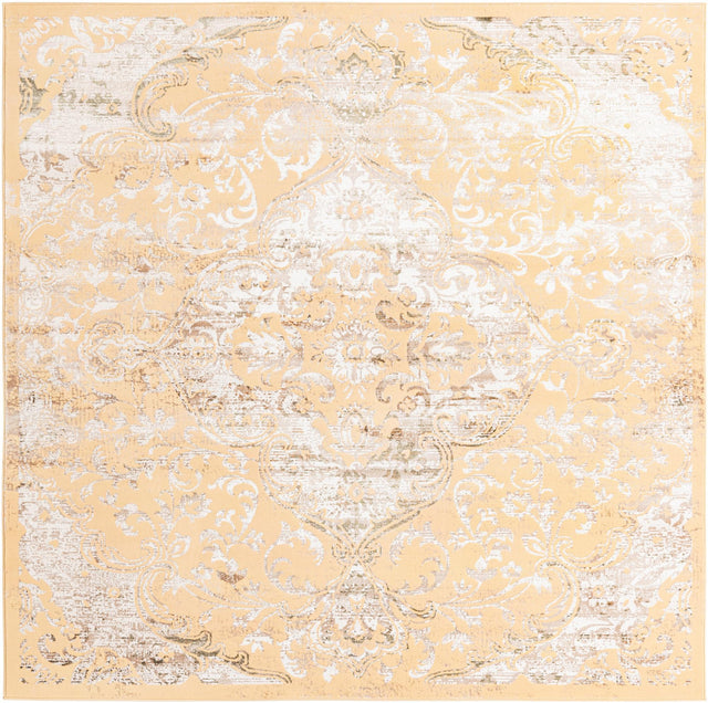 Yellow 7' 10 x 7' 10 Highbury Square Area Rug 60% Polypropylene & 40% Polyester With Jute Backing Vintage Distressed Traditional Carpet for Sale at Rug Engine