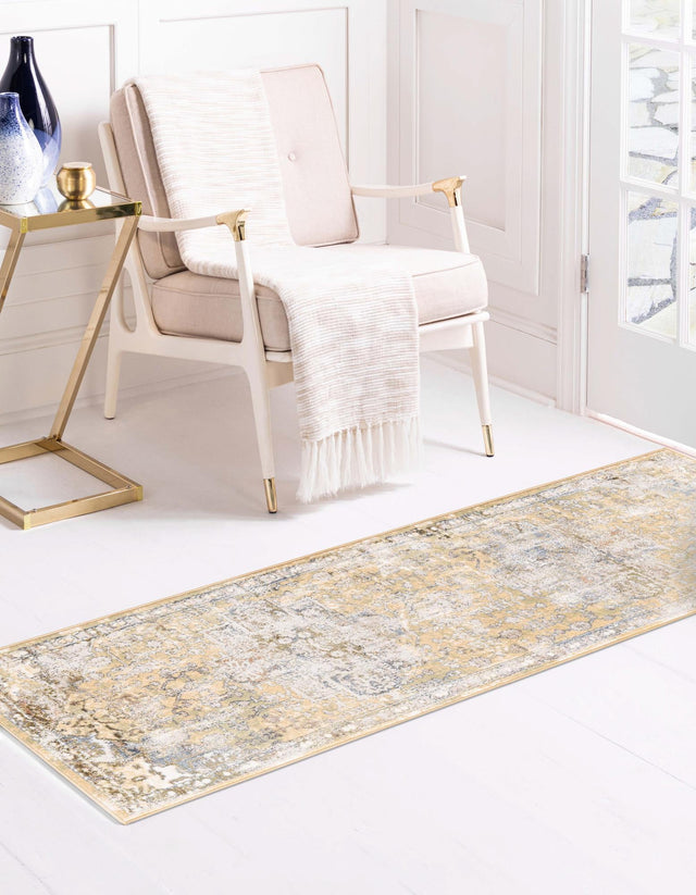 Yellow 2' x 8' Highbury Runner Area Rug 60% Polypropylene & 40% Polyester With Jute Backing Vintage Distressed Traditional Carpet for Sale at Rug Engine