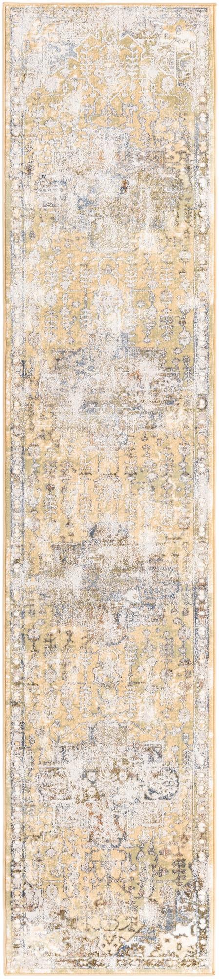 Yellow 2' x 9' 10 Highbury Runner Area Rug 60% Polypropylene & 40% Polyester With Jute Backing Vintage Distressed Traditional Carpet for Sale at Rug Engine