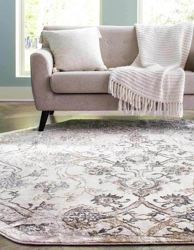 Ivory Gray 5' 3 x 5' 3 Highbury Octagon Area Rug 60% Polypropylene & 40% Polyester With Jute Backing Vintage Distressed Traditional Carpet for Sale at Rug Engine