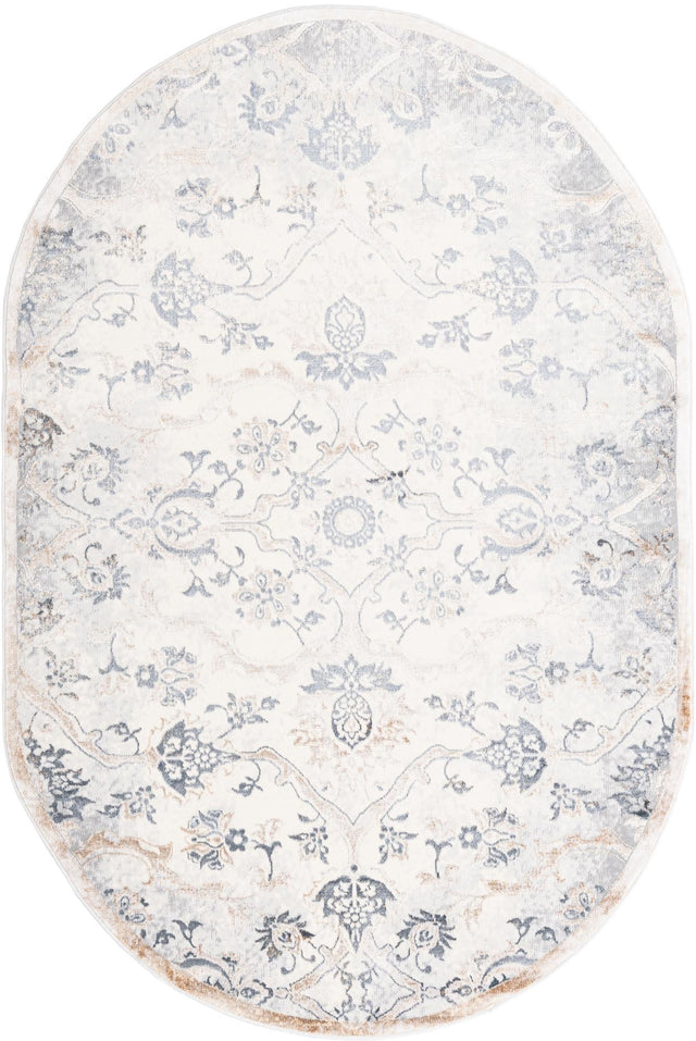 Ivory Gray 5' 3 x 8' Highbury Oval Area Rug 60% Polypropylene & 40% Polyester With Jute Backing Vintage Distressed Traditional Carpet for Sale at Rug Engine