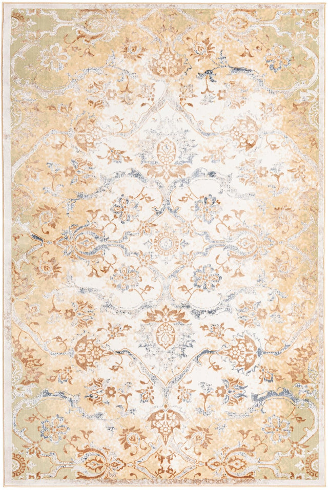Yellow 5' 3 x 8' Highbury Rectangle Area Rug 60% Polypropylene & 40% Polyester With Jute Backing Vintage Distressed Traditional Carpet for Sale at Rug Engine