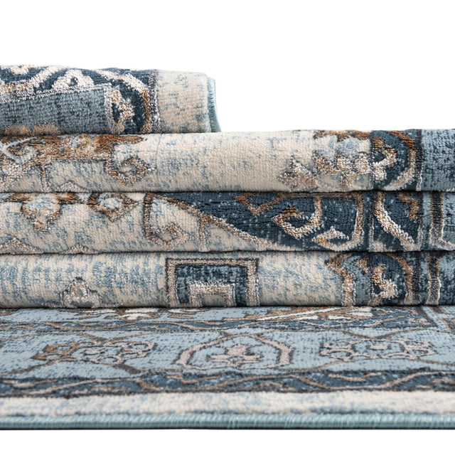 Blue 7' 10 x 7' 10 Highbury Octagon Area Rug 60% Polypropylene & 40% Polyester With Jute Backing Vintage Distressed Traditional Carpet for Sale at Rug Engine