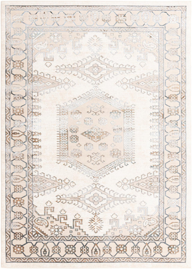 Ivory 7' x 10' Highbury Rectangle Area Rug 60% Polypropylene & 40% Polyester With Jute Backing Vintage Distressed Traditional Carpet for Sale at Rug Engine