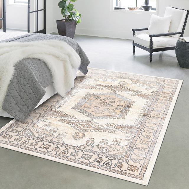 Ivory 7' x 10' Highbury Rectangle Area Rug 60% Polypropylene & 40% Polyester With Jute Backing Vintage Distressed Traditional Carpet for Sale at Rug Engine