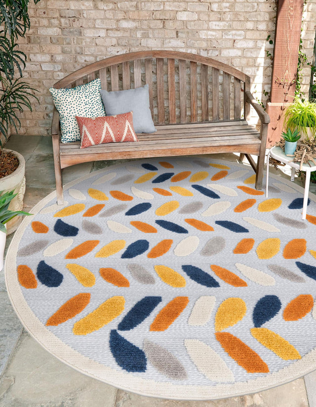 Gray 3' 3 x 3' 3 Aruba Outdoor Round Area Rug Weather Resistant for Patio, Deck, Terrace, Balcony, Porch for Sale at Rug Engine