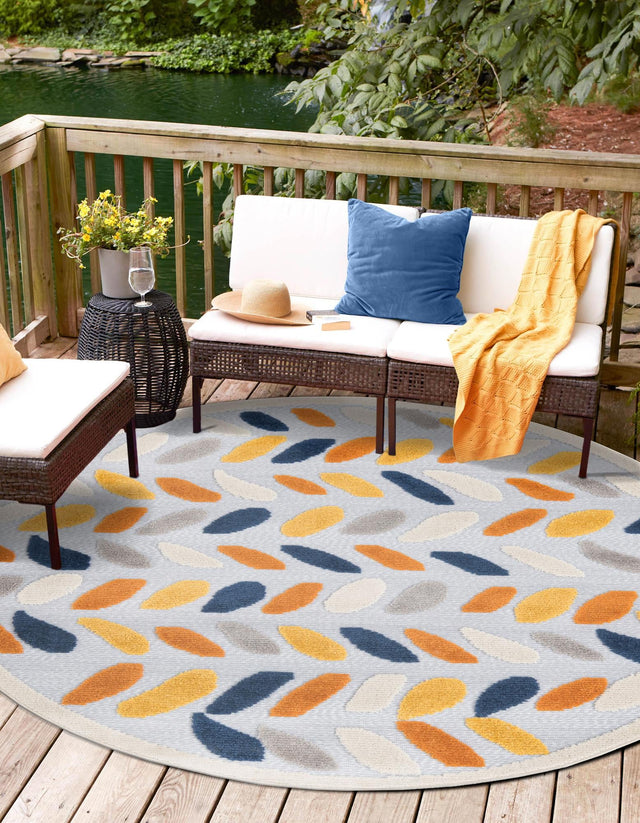 Gray 5' 3 x 5' 3 Aruba Outdoor Round Area Rug Weather Resistant for Patio, Deck, Terrace, Balcony, Porch for Sale at Rug Engine