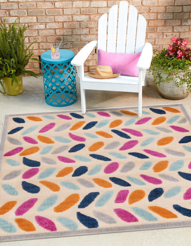 Beige 5' 3 x 5' 3 Aruba Outdoor Square Area Rug Weather Resistant for Patio, Deck, Terrace, Balcony, Porch for Sale at Rug Engine