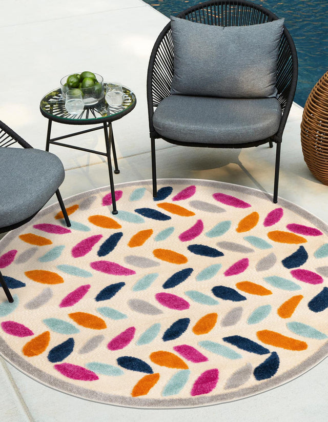 Beige 5' 3 x 5' 3 Aruba Outdoor Round Area Rug Weather Resistant for Patio, Deck, Terrace, Balcony, Porch for Sale at Rug Engine