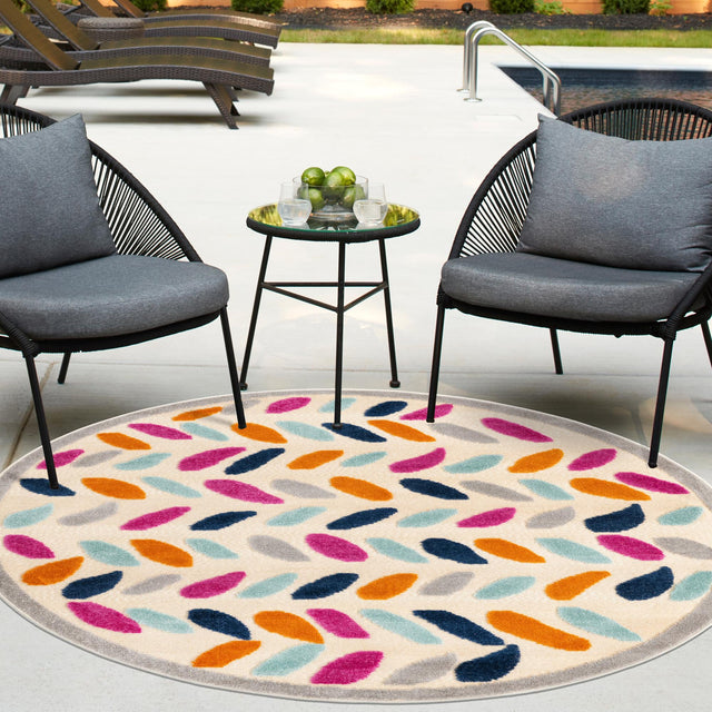 Beige 5' 3 x 5' 3 Aruba Outdoor Round Area Rug Weather Resistant for Patio, Deck, Terrace, Balcony, Porch for Sale at Rug Engine
