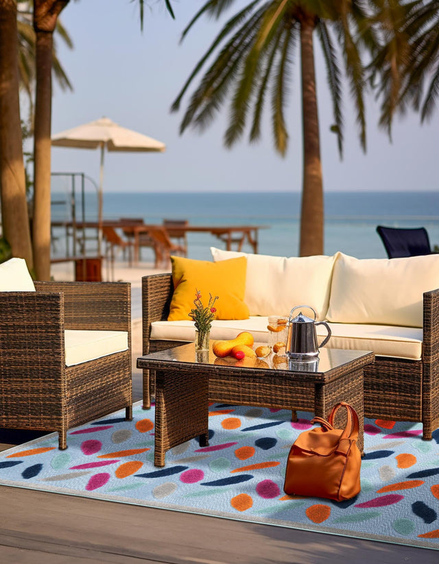 Blue 7' 10 x 10' Aruba Outdoor Rectangle Area Rug Weather Resistant for Patio, Deck, Terrace, Balcony, Porch for Sale at Rug Engine