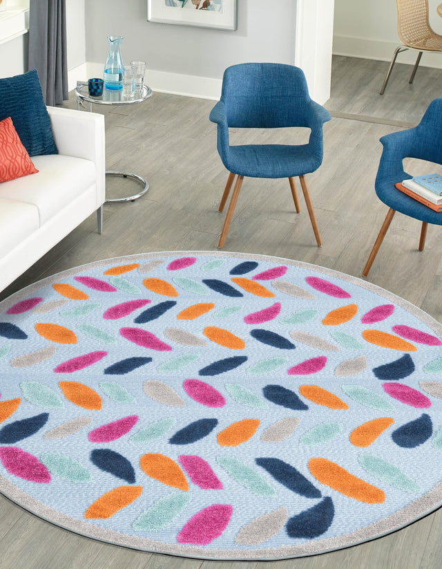 Blue 3' 3 x 3' 3 Aruba Outdoor Round Area Rug Weather Resistant for Patio, Deck, Terrace, Balcony, Porch for Sale at Rug Engine