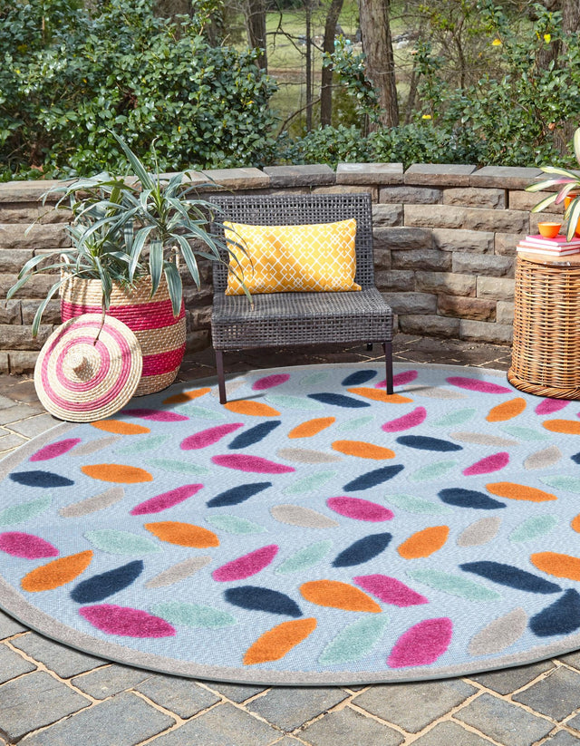 Blue 3' 3 x 3' 3 Aruba Outdoor Round Area Rug Weather Resistant for Patio, Deck, Terrace, Balcony, Porch for Sale at Rug Engine