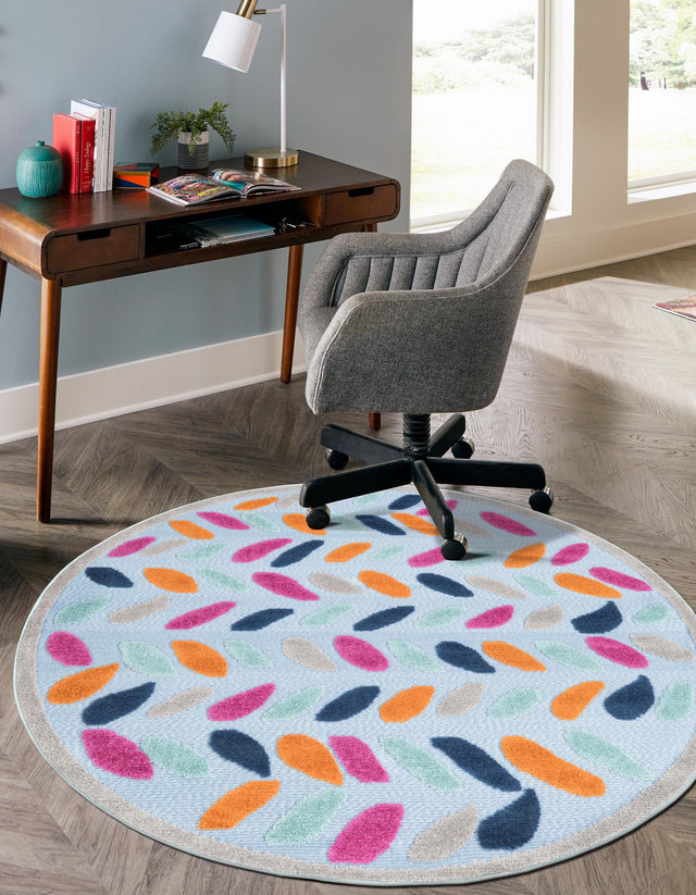 Blue 3' 3 x 3' 3 Aruba Outdoor Round Area Rug Weather Resistant for Patio, Deck, Terrace, Balcony, Porch for Sale at Rug Engine