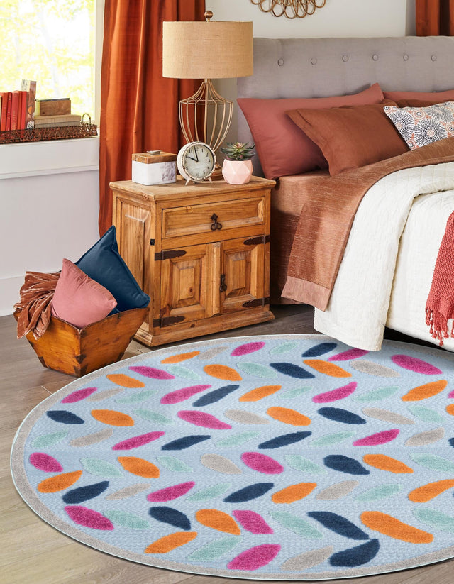 Blue 3' 3 x 3' 3 Aruba Outdoor Round Area Rug Weather Resistant for Patio, Deck, Terrace, Balcony, Porch for Sale at Rug Engine