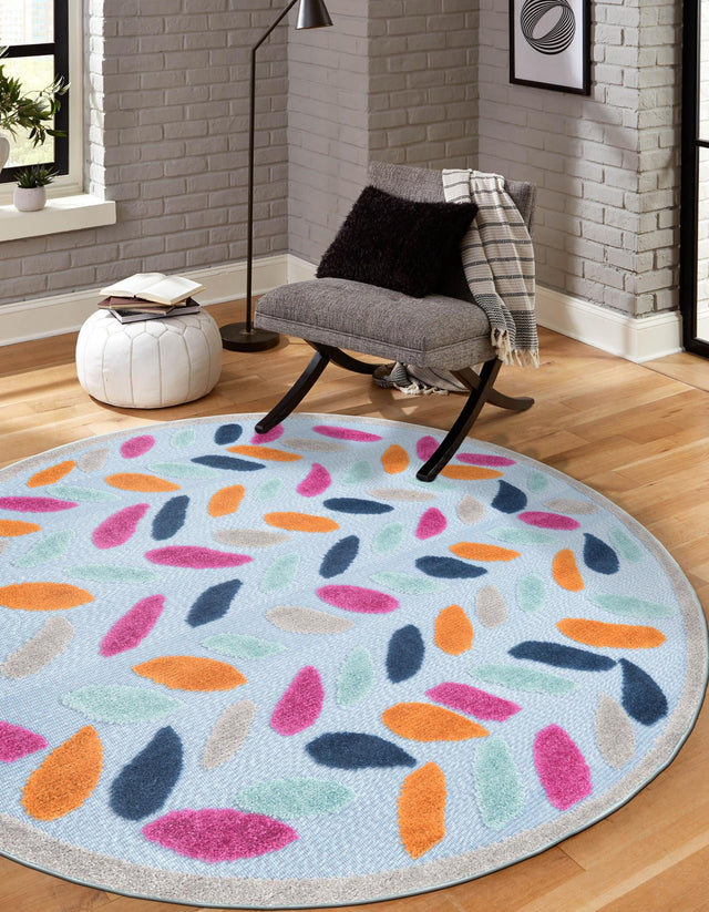 Blue 5' 3 x 5' 3 Aruba Outdoor Round Area Rug Weather Resistant for Patio, Deck, Terrace, Balcony, Porch for Sale at Rug Engine
