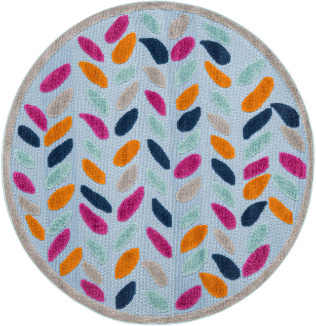 Blue 5' 3 x 5' 3 Aruba Outdoor Round Area Rug Weather Resistant for Patio, Deck, Terrace, Balcony, Porch for Sale at Rug Engine