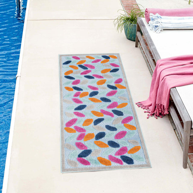 Blue 2' x 10' Aruba Outdoor Runner Area Rug Weather Resistant for Patio, Deck, Terrace, Balcony, Porch for Sale at Rug Engine
