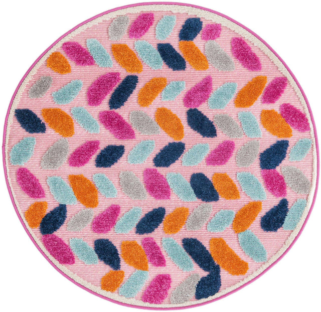 Pink 3' 3 x 3' 3 Aruba Outdoor Round Area Rug Weather Resistant for Patio, Deck, Terrace, Balcony, Porch for Sale at Rug Engine