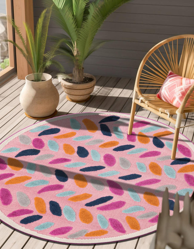 Pink 3' 3 x 3' 3 Aruba Outdoor Round Area Rug Weather Resistant for Patio, Deck, Terrace, Balcony, Porch for Sale at Rug Engine