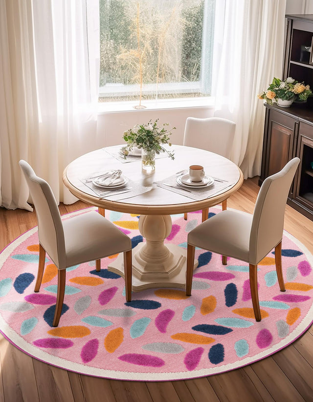 Pink 3' 3 x 3' 3 Aruba Outdoor Round Area Rug Weather Resistant for Patio, Deck, Terrace, Balcony, Porch for Sale at Rug Engine