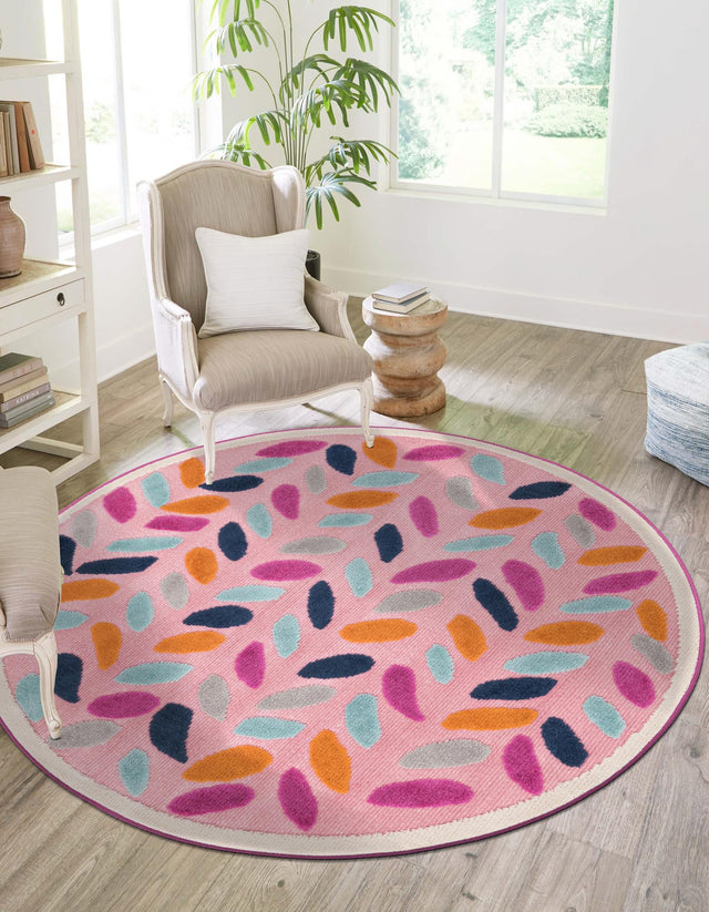 Pink 5' 3 x 5' 3 Aruba Outdoor Round Area Rug Weather Resistant for Patio, Deck, Terrace, Balcony, Porch for Sale at Rug Engine