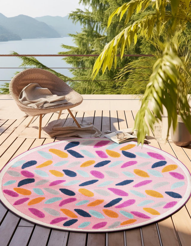 Pink 3' 3 x 3' 3 Aruba Outdoor Round Area Rug Weather Resistant for Patio, Deck, Terrace, Balcony, Porch for Sale at Rug Engine