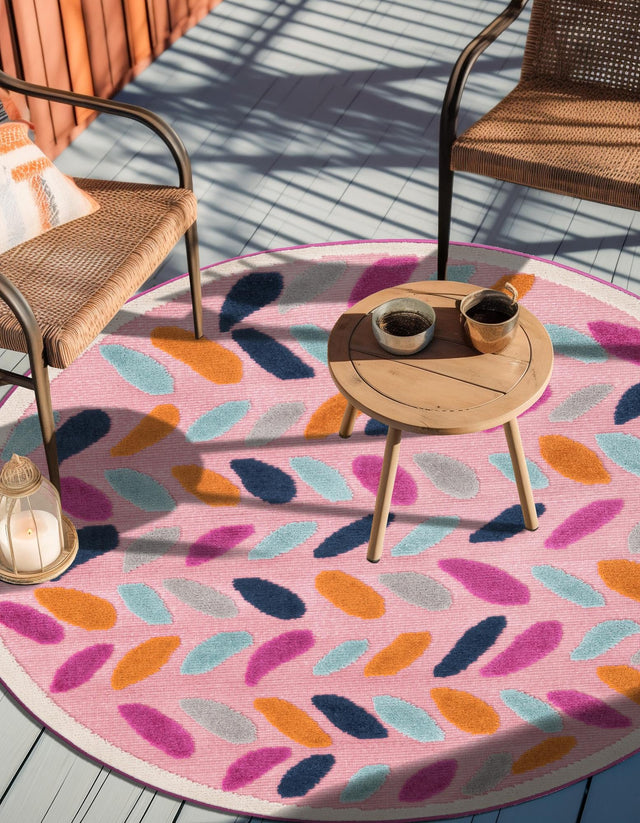 Pink 5' 3 x 5' 3 Aruba Outdoor Round Area Rug Weather Resistant for Patio, Deck, Terrace, Balcony, Porch for Sale at Rug Engine