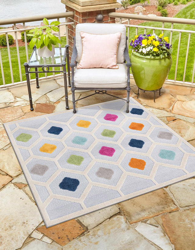 Gray 7' 10 x 7' 10 Aruba Outdoor Square Area Rug Weather Resistant for Patio, Deck, Terrace, Balcony, Porch for Sale at Rug Engine