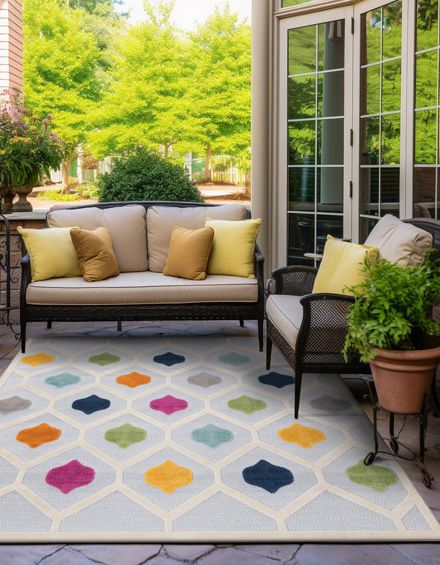 Gray 7' 10 x 7' 10 Aruba Outdoor Square Area Rug Weather Resistant for Patio, Deck, Terrace, Balcony, Porch for Sale at Rug Engine