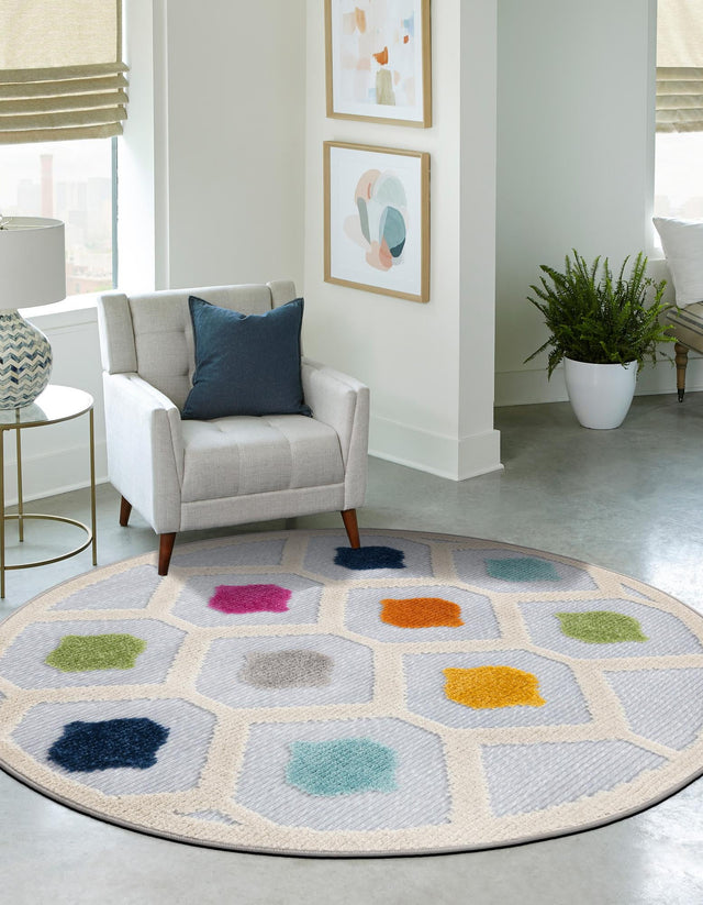 Gray 3' 3 x 3' 3 Aruba Outdoor Round Area Rug Weather Resistant for Patio, Deck, Terrace, Balcony, Porch for Sale at Rug Engine