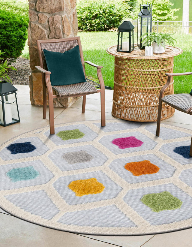 Gray 3' 3 x 3' 3 Aruba Outdoor Round Area Rug Weather Resistant for Patio, Deck, Terrace, Balcony, Porch for Sale at Rug Engine