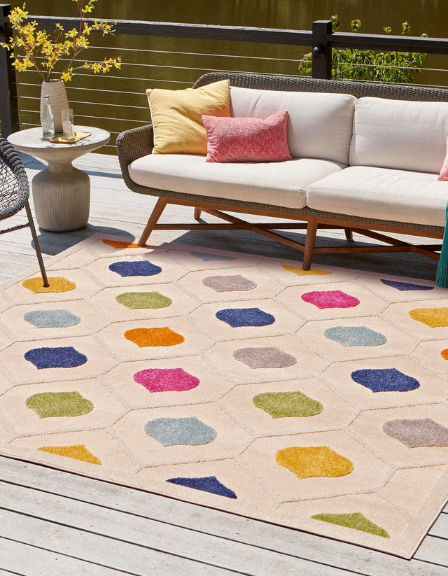 Beige 5' 3 x 5' 3 Aruba Outdoor Square Area Rug Weather Resistant for Patio, Deck, Terrace, Balcony, Porch for Sale at Rug Engine