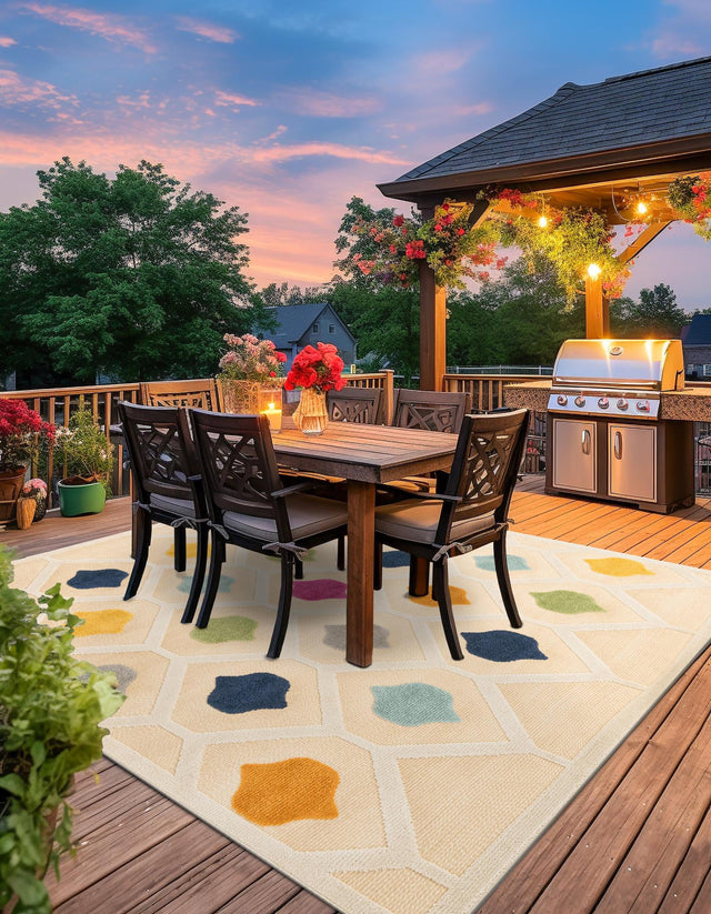 Beige 5' 3 x 5' 3 Aruba Outdoor Square Area Rug Weather Resistant for Patio, Deck, Terrace, Balcony, Porch for Sale at Rug Engine