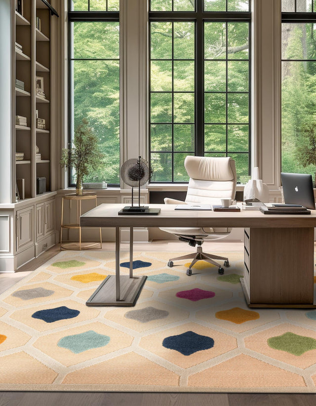 Beige 7' 10 x 7' 10 Aruba Outdoor Square Area Rug Weather Resistant for Patio, Deck, Terrace, Balcony, Porch for Sale at Rug Engine