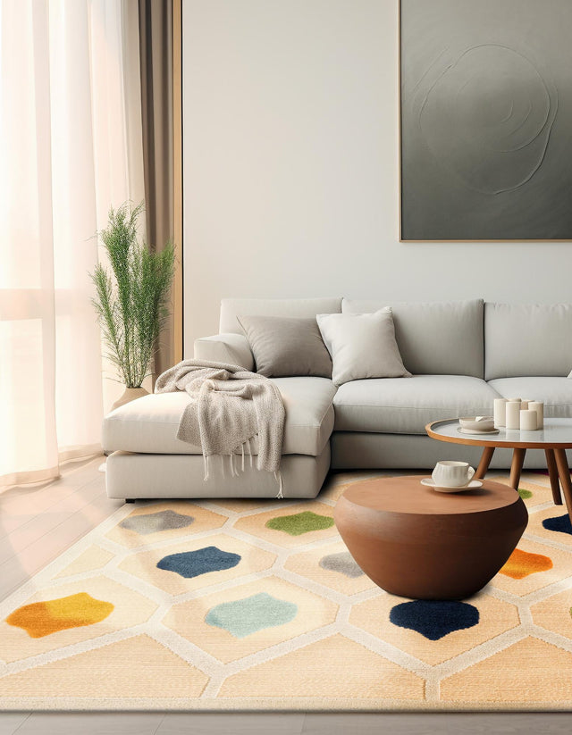 Beige 5' 3 x 5' 3 Aruba Outdoor Square Area Rug Weather Resistant for Patio, Deck, Terrace, Balcony, Porch for Sale at Rug Engine