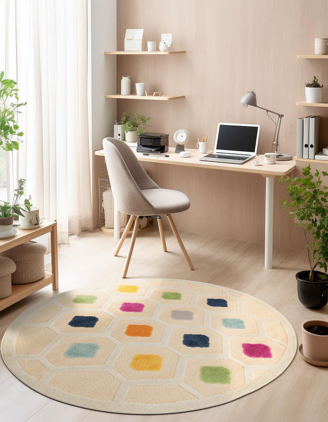 Beige 3' 3 x 3' 3 Aruba Outdoor Round Area Rug Weather Resistant for Patio, Deck, Terrace, Balcony, Porch for Sale at Rug Engine