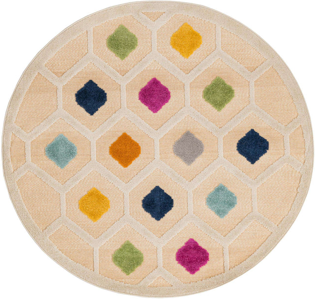 Beige 5' 3 x 5' 3 Aruba Outdoor Round Area Rug Weather Resistant for Patio, Deck, Terrace, Balcony, Porch for Sale at Rug Engine