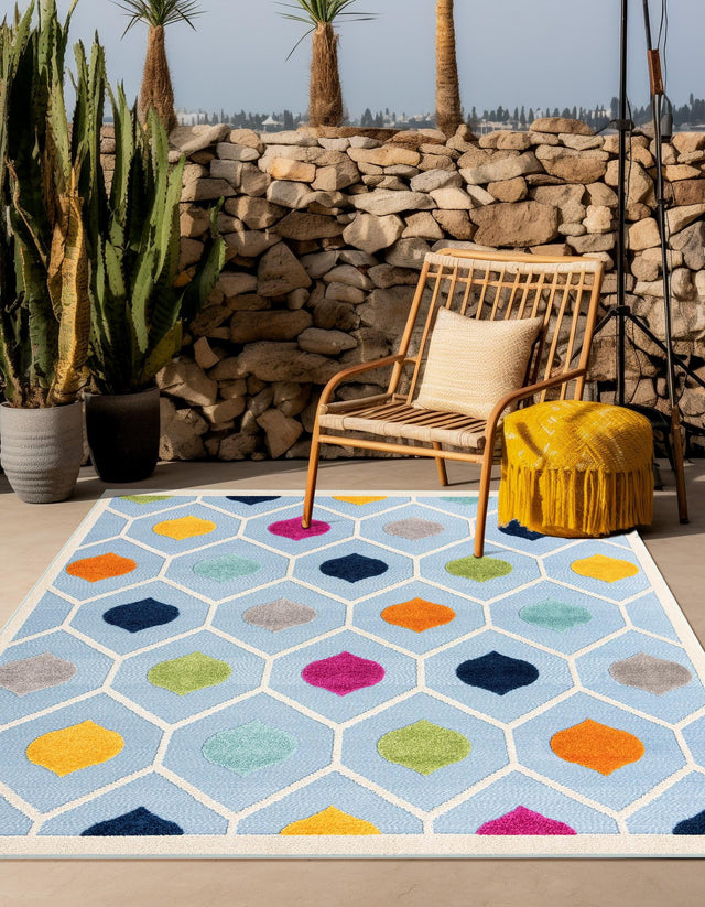 Blue 7' 10 x 7' 10 Aruba Outdoor Square Area Rug Weather Resistant for Patio, Deck, Terrace, Balcony, Porch for Sale at Rug Engine