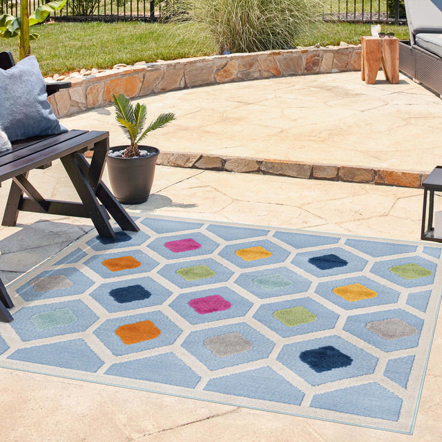 Blue 5' 3 x 5' 3 Aruba Outdoor Square Area Rug Weather Resistant for Patio, Deck, Terrace, Balcony, Porch for Sale at Rug Engine