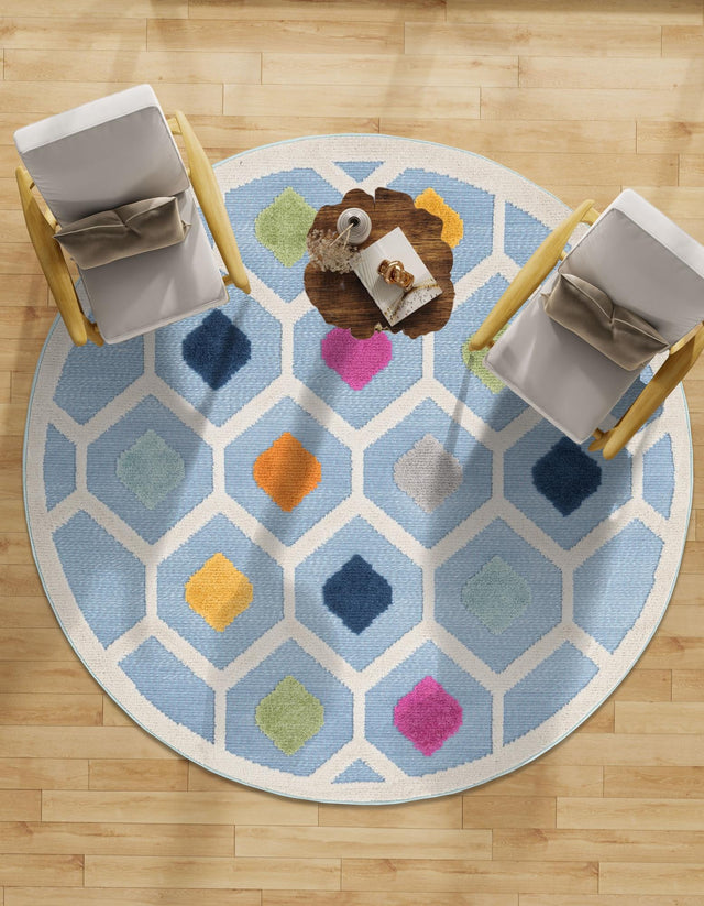 Blue 5' 3 x 5' 3 Aruba Outdoor Round Area Rug Weather Resistant for Patio, Deck, Terrace, Balcony, Porch for Sale at Rug Engine