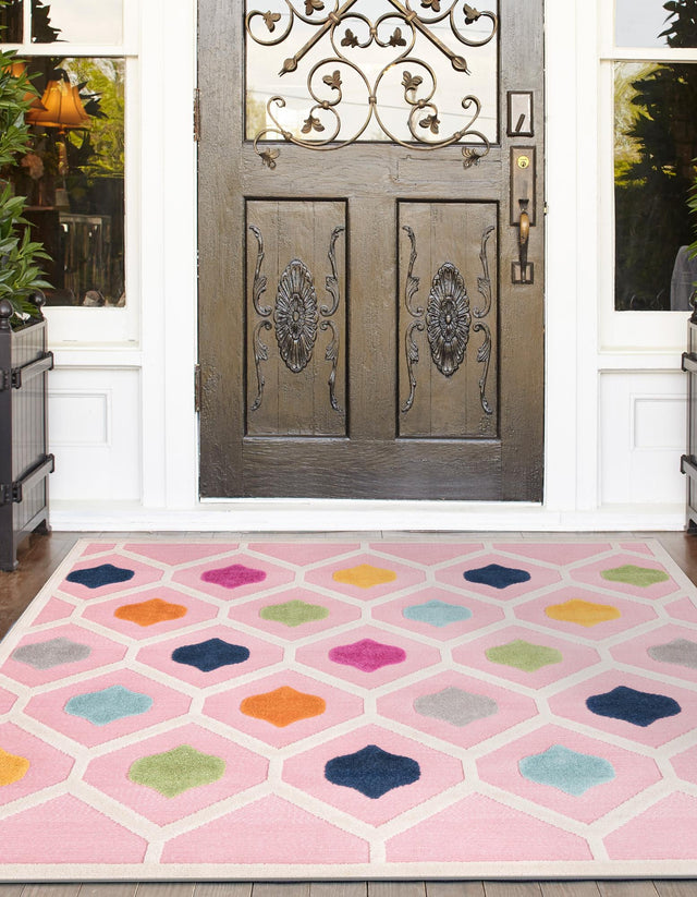 Pink 7' 10 x 7' 10 Aruba Outdoor Square Area Rug Weather Resistant for Patio, Deck, Terrace, Balcony, Porch for Sale at Rug Engine