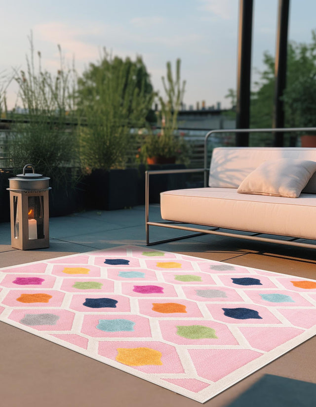 Pink 5' 3 x 5' 3 Aruba Outdoor Square Area Rug Weather Resistant for Patio, Deck, Terrace, Balcony, Porch for Sale at Rug Engine