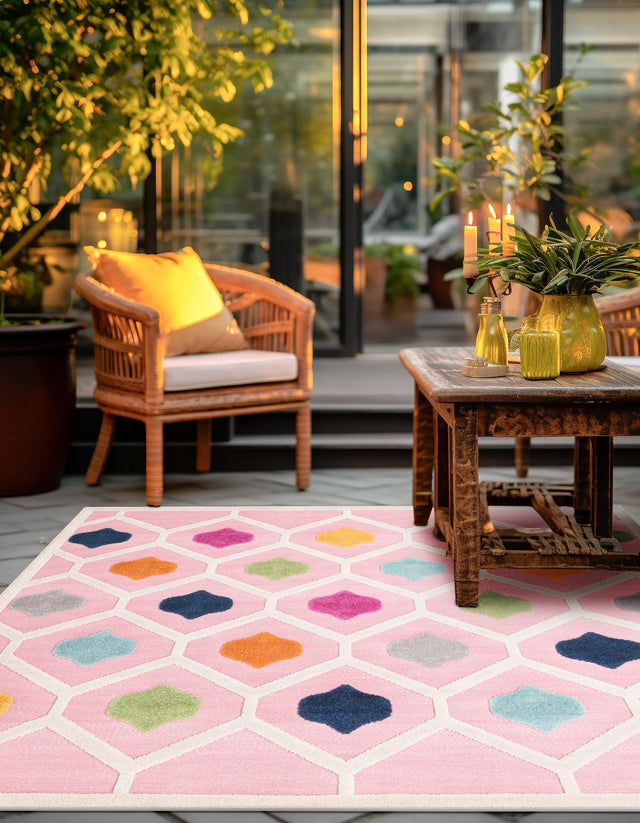 Pink 5' 3 x 5' 3 Aruba Outdoor Square Area Rug Weather Resistant for Patio, Deck, Terrace, Balcony, Porch for Sale at Rug Engine